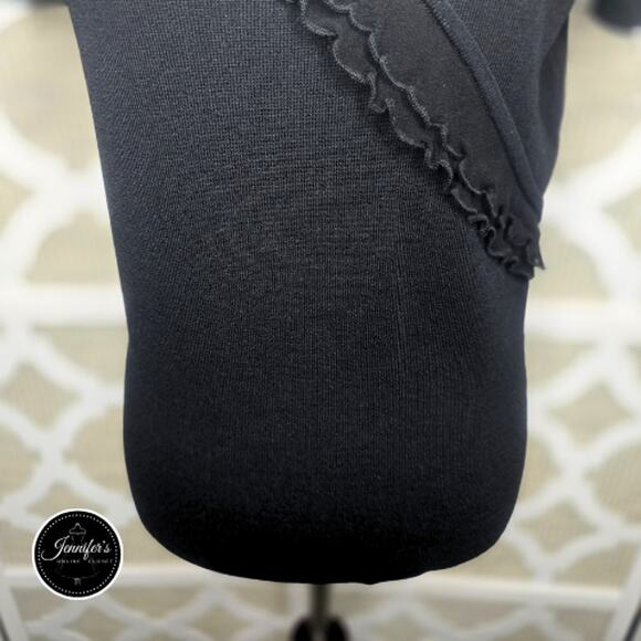 Cable and Gauge Black Double Silk Chiffon Ruffle Short Sleeve Sweater Top Medium - Picture 6 of 10